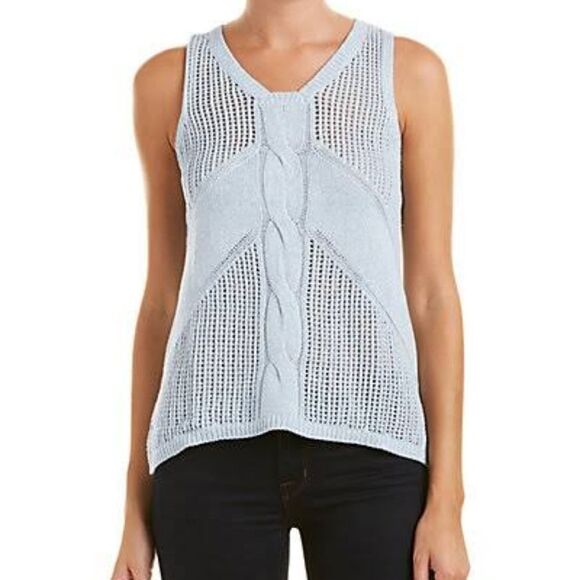 🔺️Cabi Blue Silk Blend Knit Hi-Low Sleeveless Sweater XSmall - Picture 1 of 14